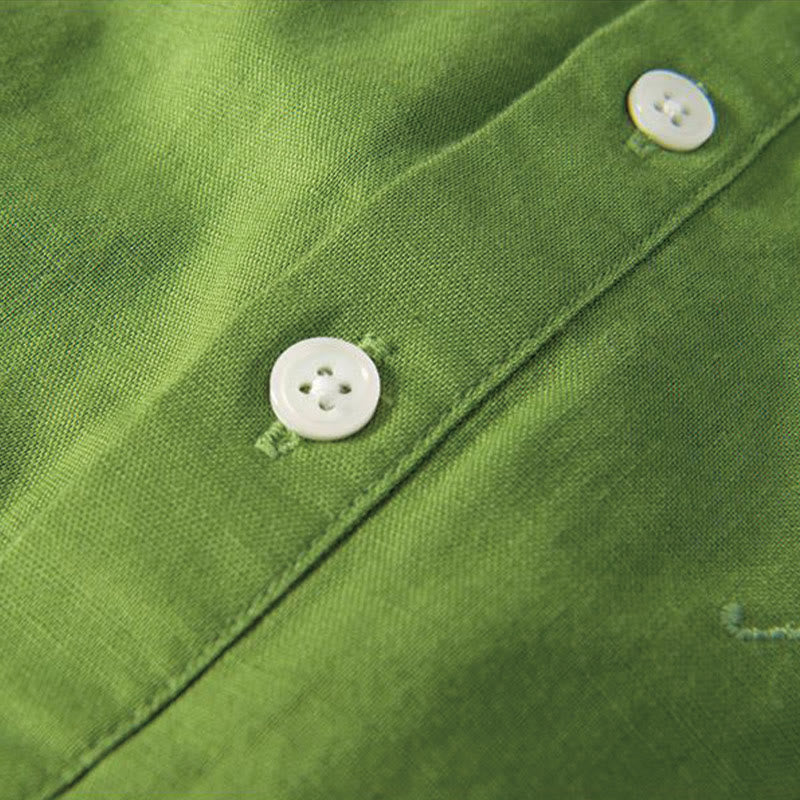 Nimara Ritual Soft Embroidery Crane Pattern Stand Collar Cotton Linen Half Button Men's Shirt