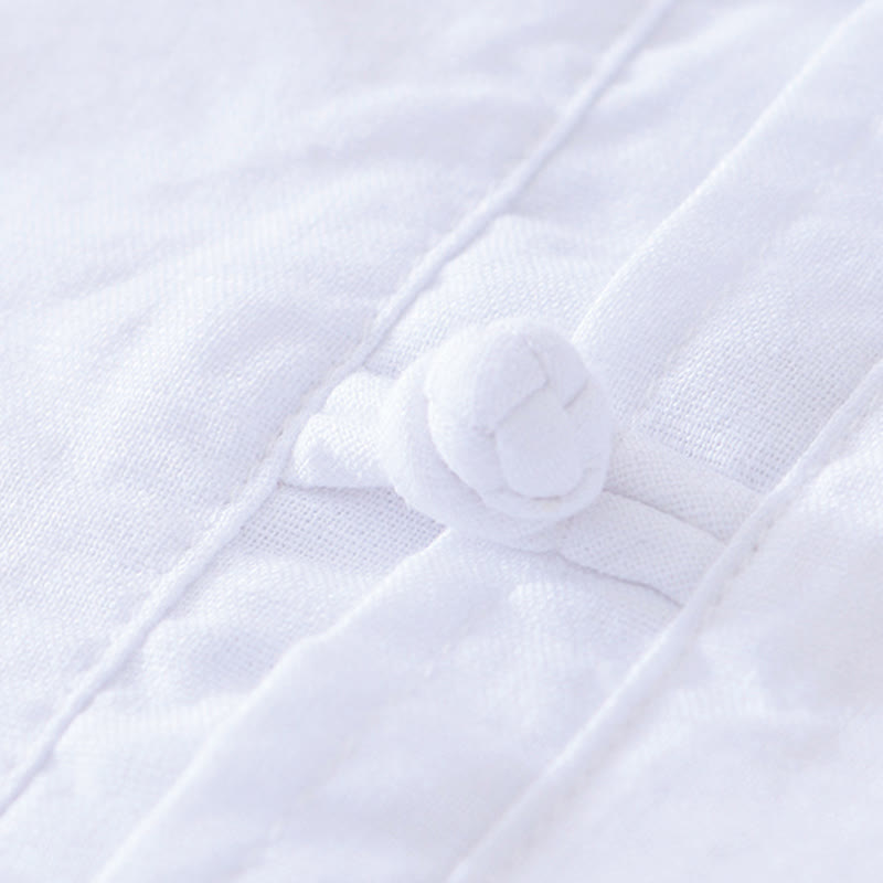 Nimara Ritual Soft Plain Frog-button Crew Neck Cotton Linen Half Button Men's Shirt