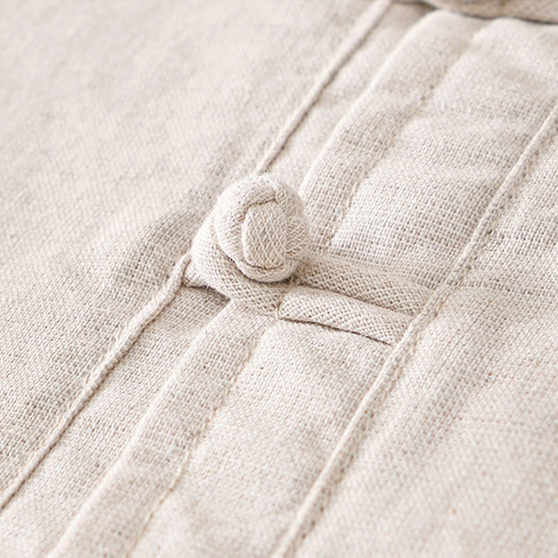 Nimara Ritual Soft Plain Frog-button Crew Neck Cotton Linen Half Button Men's Shirt