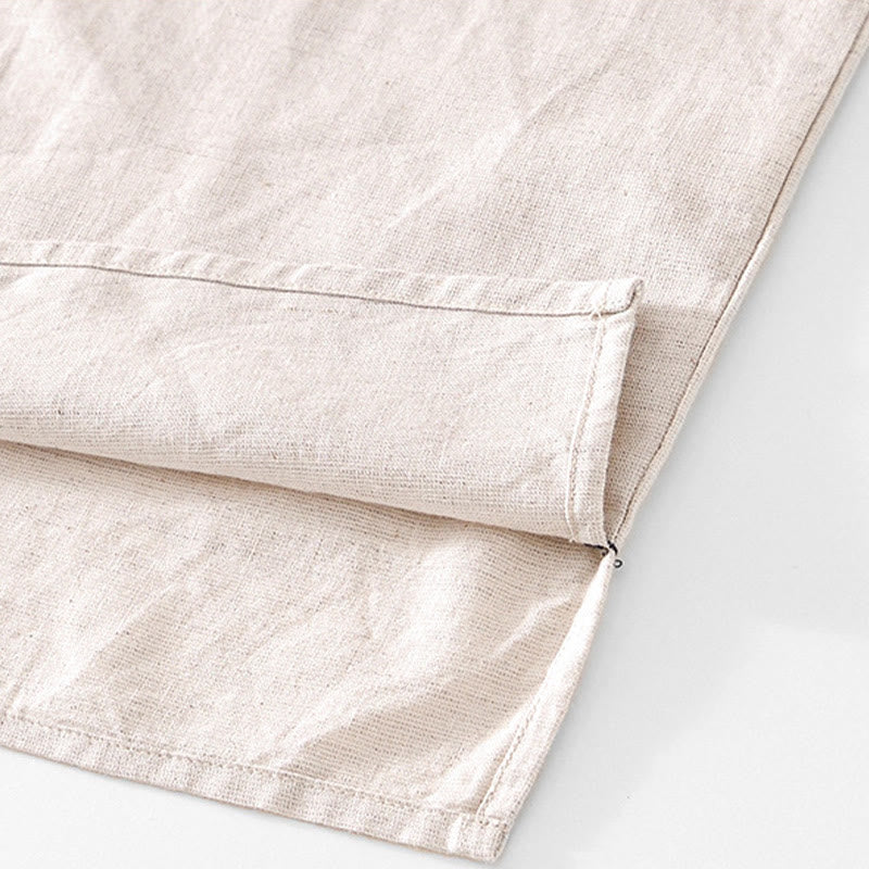 Nimara Ritual Soft Plain Frog-button Crew Neck Cotton Linen Half Button Men's Shirt
