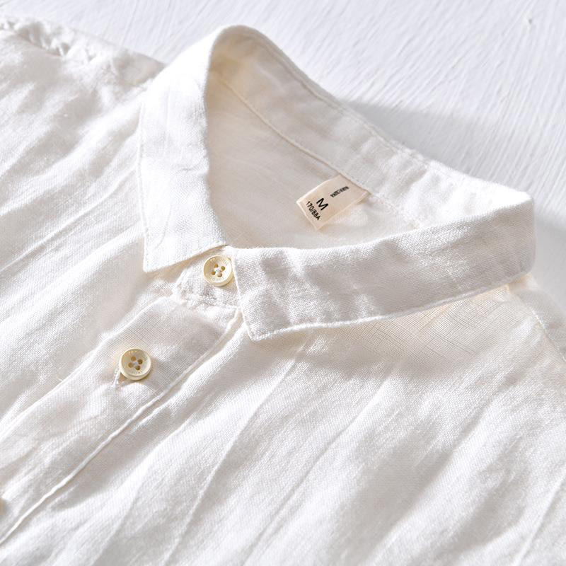 Nimara Ritual Simple Design Short Sleeve Lapel Linen Half Button Men's Shirt