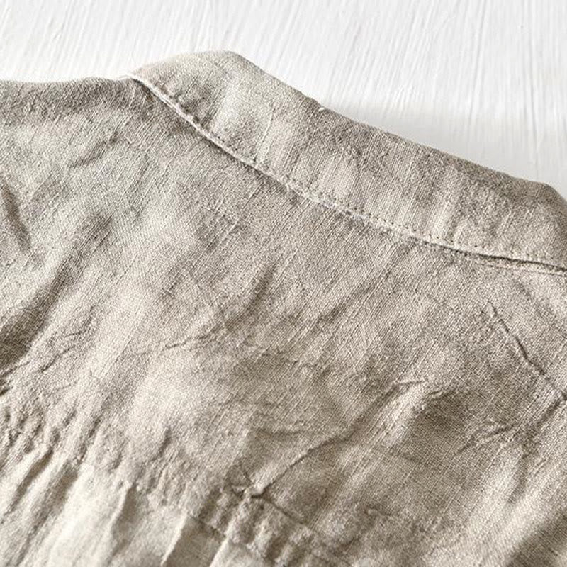 Nimara Ritual Simple Design Short Sleeve Lapel Linen Half Button Men's Shirt