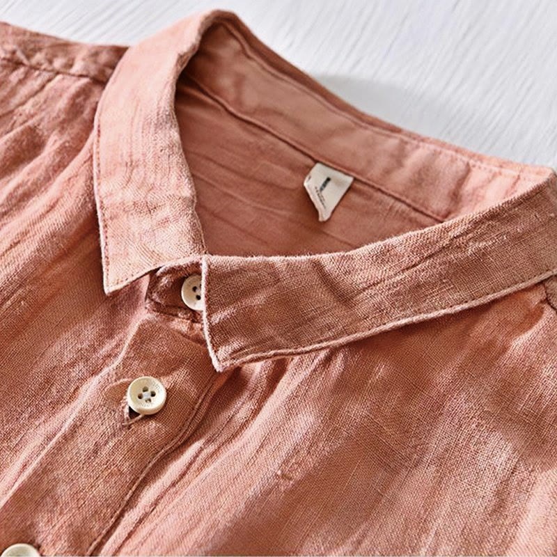 Nimara Ritual Simple Design Short Sleeve Lapel Linen Half Button Men's Shirt