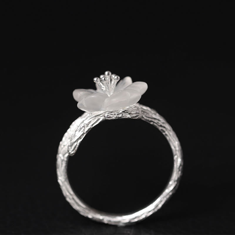 Nimara Ritual 925 Sterling Silver White Crystal Skeleton Flower Adjustable Healing Ring