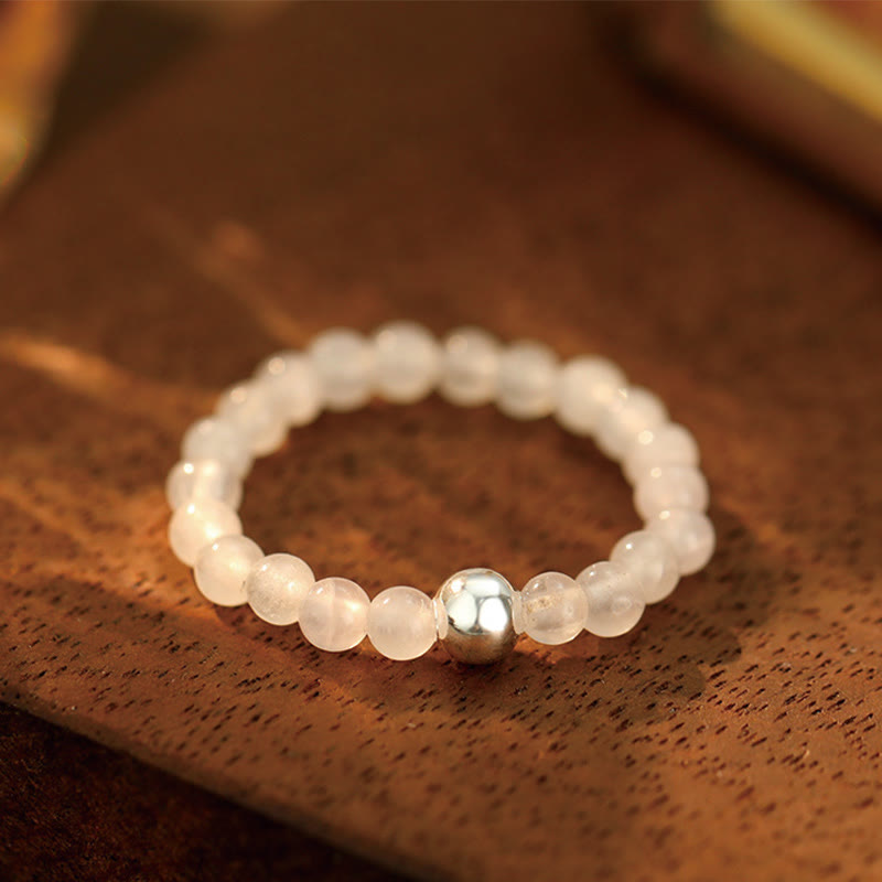 Nimara Ritual 925 Sterling Silver Crystal Beads White Jade Black Onyx Blessing Elastic Ring