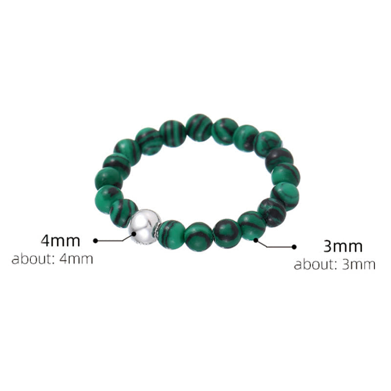 Nimara Ritual 925 Sterling Silver Crystal Beads White Jade Black Onyx Blessing Elastic Ring