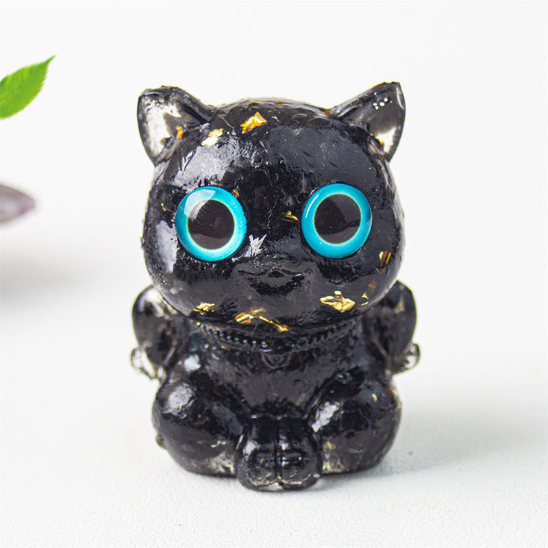 Nimara Ritual Cute Cat Lazurite Lapis Lazuli Amethyst Black Obsidian Aquamarine Crystal Resin Positive Home Decoration