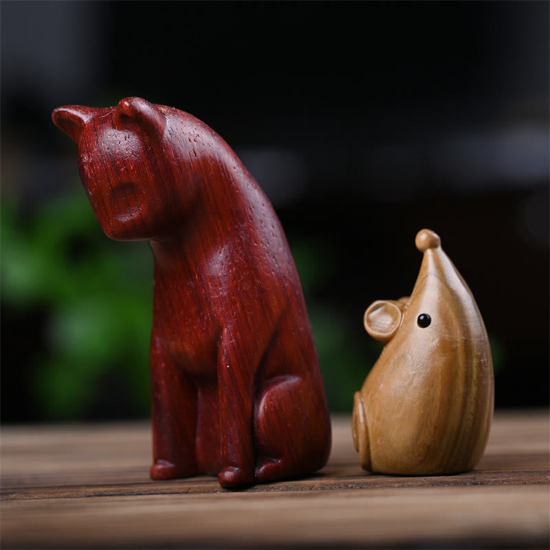Nimara Ritual Small Cat Mouse Green Sandalwood African Red Rosewood Peace Home Decoration