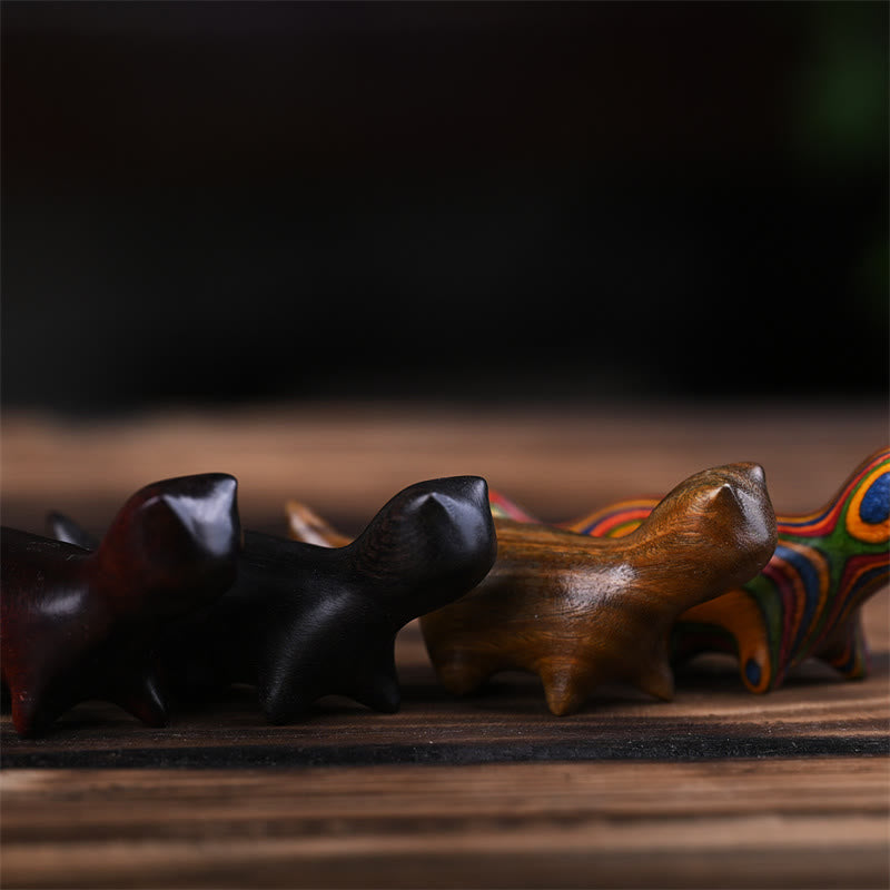 Nimara Ritual Green Sandalwood Small Leaf Red Sandalwood Ebony Wood Rainbow Wood Lucky Mini Walking Cat Positive Decoration