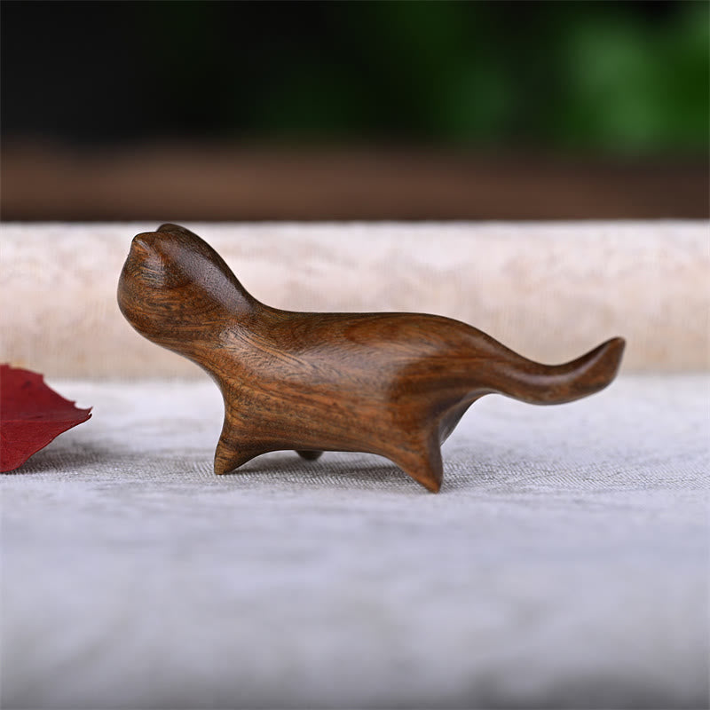 Nimara Ritual Green Sandalwood Small Leaf Red Sandalwood Ebony Wood Rainbow Wood Lucky Mini Walking Cat Positive Decoration