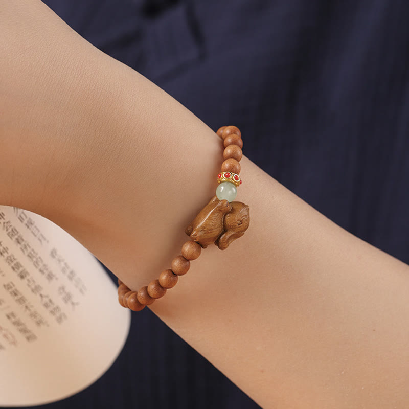 Nimara Ritual Green Sandalwood Gold Sandalwood Cute Rabbit Positive Bracelet