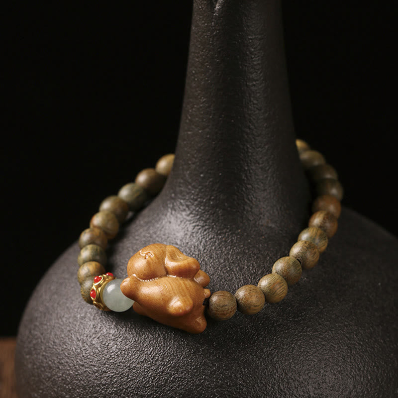 Nimara Ritual Green Sandalwood Gold Sandalwood Cute Rabbit Positive Bracelet