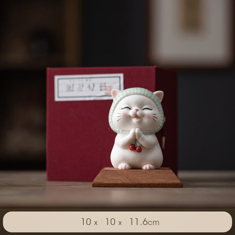 Nimara Ritual Lucky Cute Cat In Scarf Ceramic Figurine Decoration