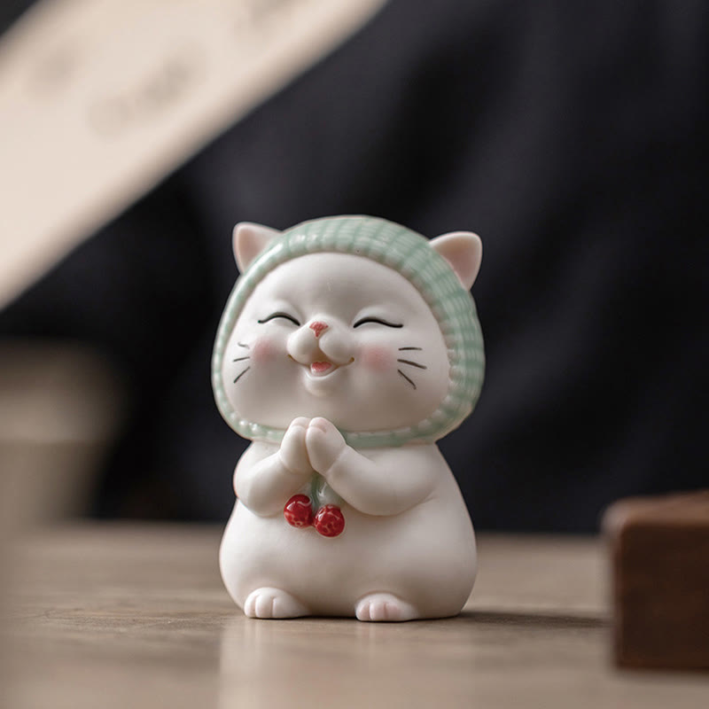 Nimara Ritual Lucky Cute Cat In Scarf Ceramic Figurine Decoration