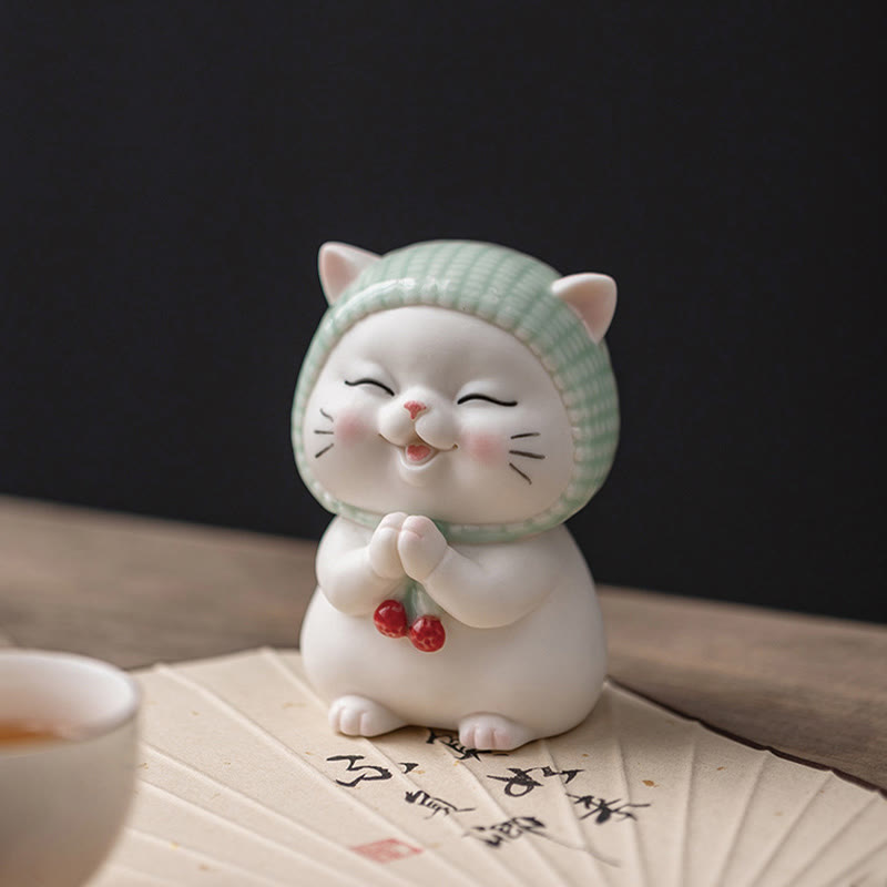 Nimara Ritual Lucky Cute Cat In Scarf Ceramic Figurine Decoration