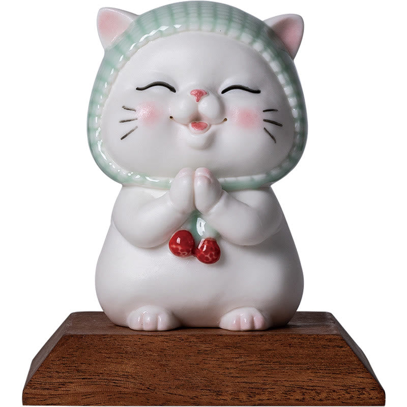 Nimara Ritual Lucky Cute Cat In Scarf Ceramic Figurine Decoration