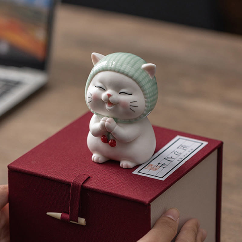Nimara Ritual Lucky Cute Cat In Scarf Ceramic Figurine Decoration