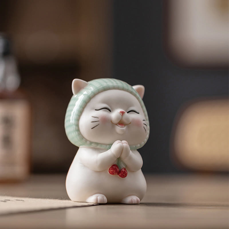 Nimara Ritual Lucky Cute Cat In Scarf Ceramic Figurine Decoration