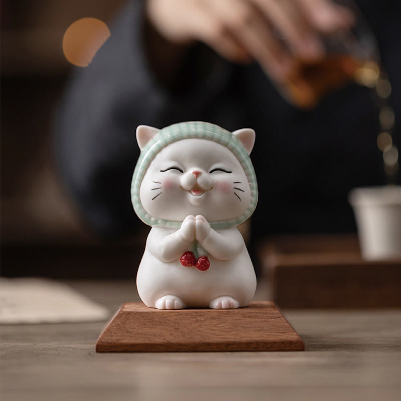 Nimara Ritual Lucky Cute Cat In Scarf Ceramic Figurine Decoration