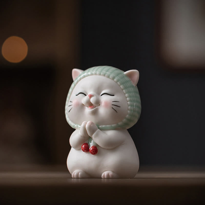 Nimara Ritual Lucky Cute Cat In Scarf Ceramic Figurine Decoration