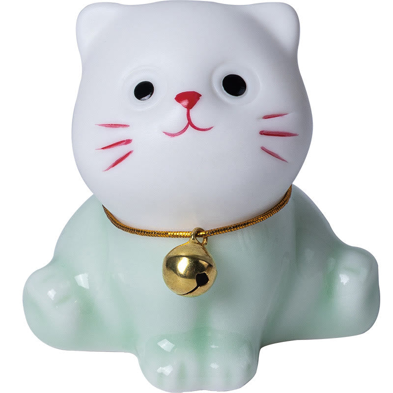 Nimara Ritual Mini Lucky Cute Cat Light Green White Ceramic Figurine Decoration