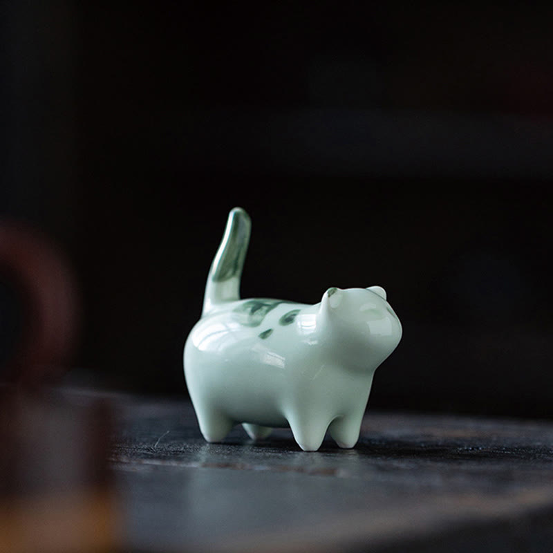 Nimara Ritual Mini Lucky Cute Spotted Standing Cat Sleeping Kitten Ceramic Figurine Decoration