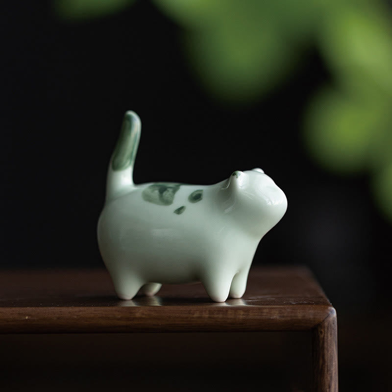 Nimara Ritual Mini Lucky Cute Spotted Standing Cat Sleeping Kitten Ceramic Figurine Decoration