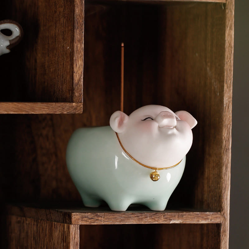 Nimara Ritual Ceramic Little Pig Blessing Stick Incense Burner