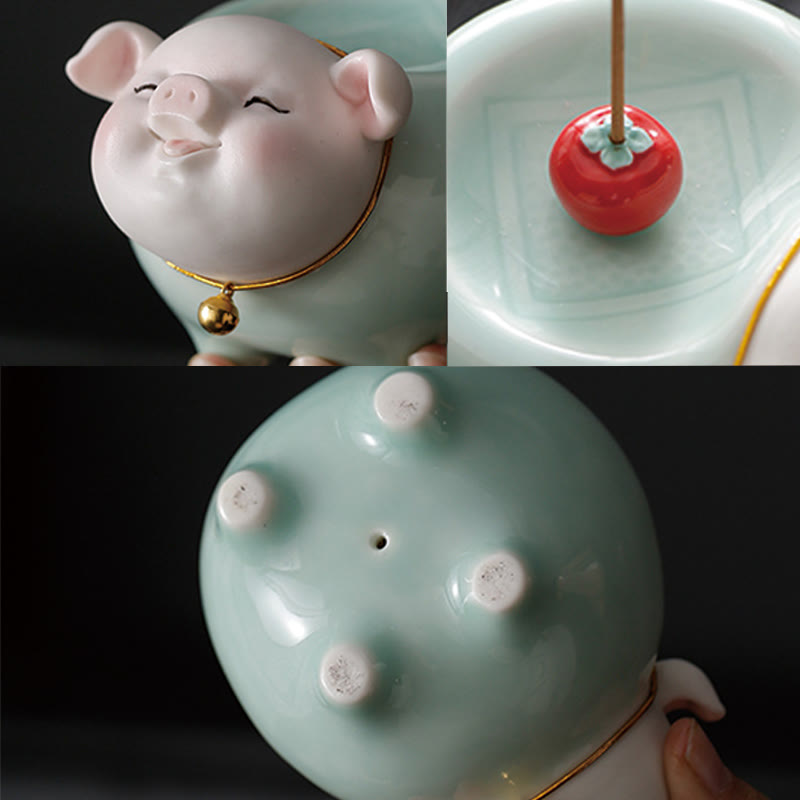 Nimara Ritual Ceramic Little Pig Blessing Stick Incense Burner