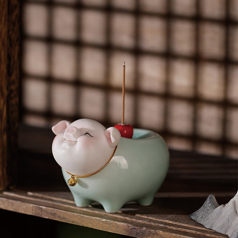 Nimara Ritual Ceramic Little Pig Blessing Stick Incense Burner