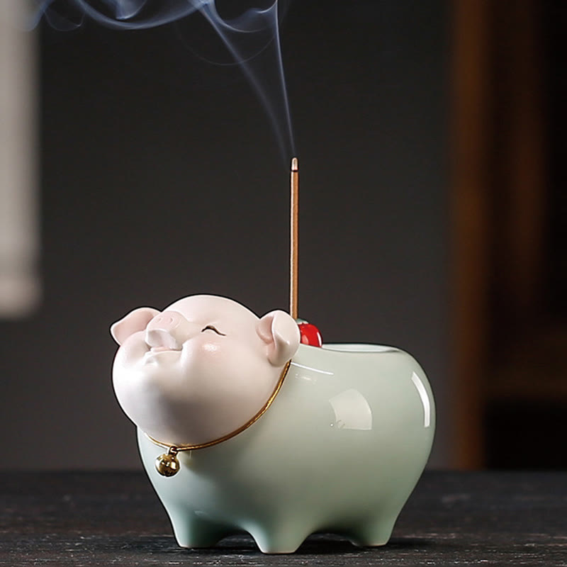 Nimara Ritual Ceramic Little Pig Blessing Stick Incense Burner