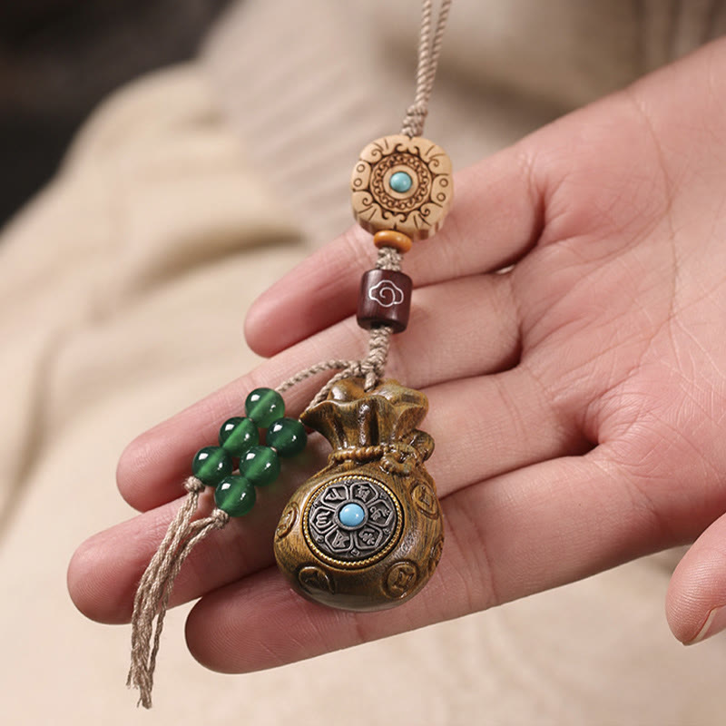 Nimara Ritual Sandalwood Small Leaf Red Sandalwood Green Sandalwood Om Mani Padme Hum Calm Key Chain Phone Hanging Decoration