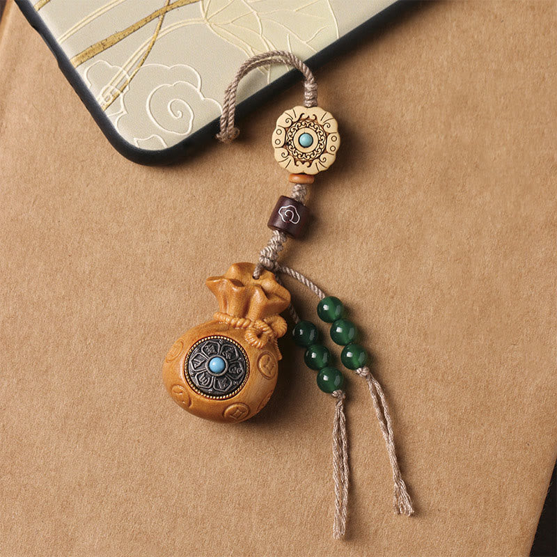 Nimara Ritual Sandalwood Small Leaf Red Sandalwood Green Sandalwood Om Mani Padme Hum Calm Key Chain Phone Hanging Decoration