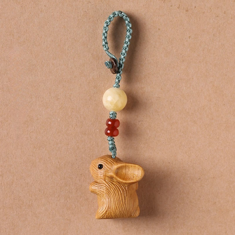 Nimara Ritual Sandalwood Small Leaf Red Sandalwood Lucky Mini Rabbit Protection Key Chain Phone Hanging Decoration