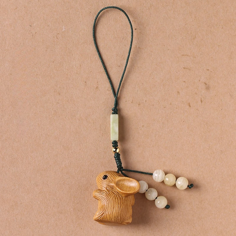 Nimara Ritual Sandalwood Small Leaf Red Sandalwood Lucky Mini Rabbit Protection Key Chain Phone Hanging Decoration