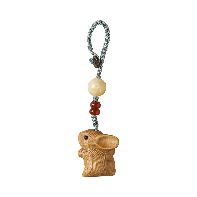 Nimara Ritual Sandalwood Small Leaf Red Sandalwood Lucky Mini Rabbit Protection Key Chain Phone Hanging Decoration