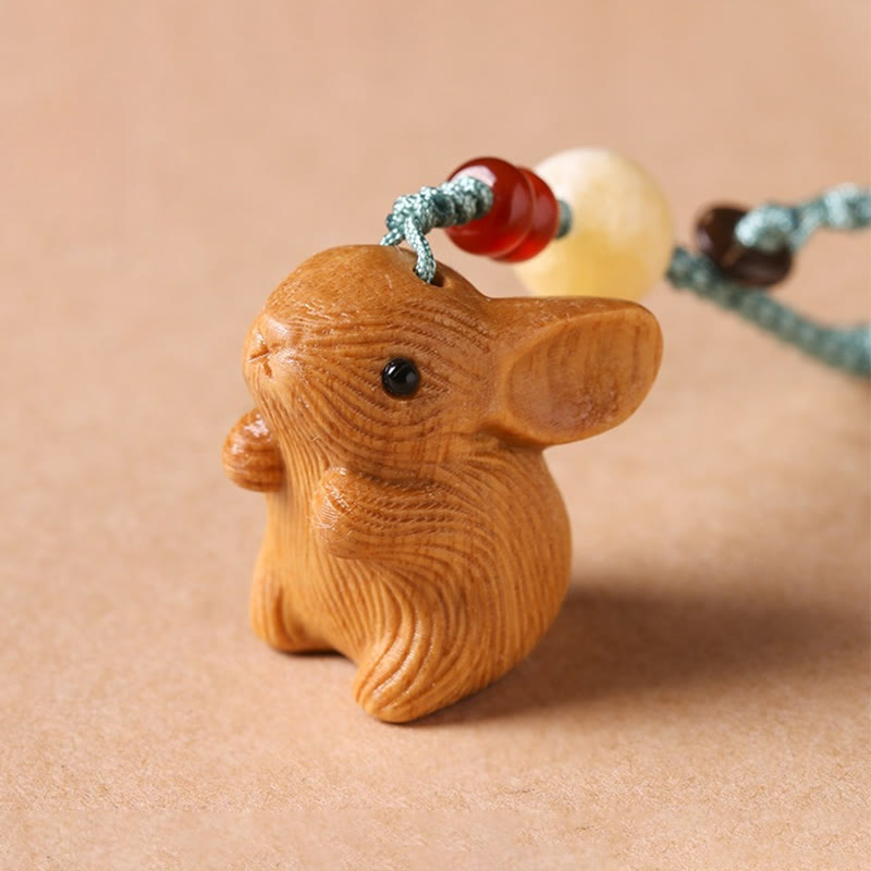 Nimara Ritual Sandalwood Small Leaf Red Sandalwood Lucky Mini Rabbit Protection Key Chain Phone Hanging Decoration