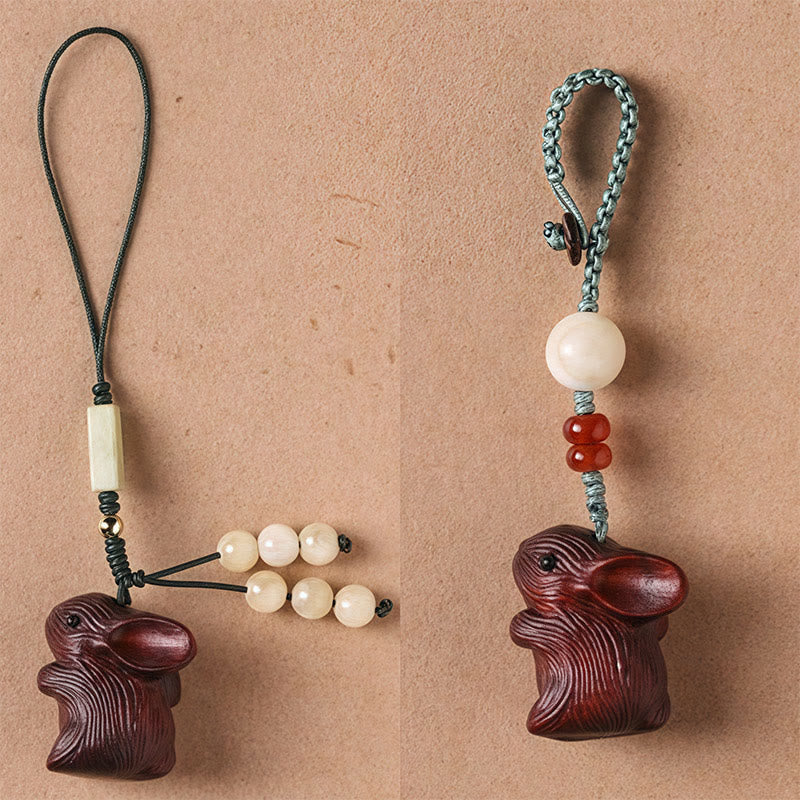 Nimara Ritual Sandalwood Small Leaf Red Sandalwood Lucky Mini Rabbit Protection Key Chain Phone Hanging Decoration