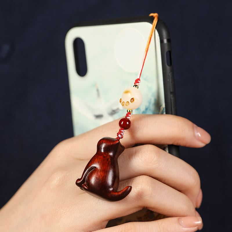 Nimara Ritual Small Leaf Red Sandalwood Green Sandalwood Sandalwood Sitting Cat Sooth Phone Hanging Decoration