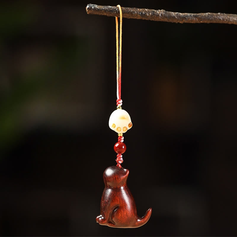 Nimara Ritual Small Leaf Red Sandalwood Green Sandalwood Sandalwood Sitting Cat Sooth Phone Hanging Decoration