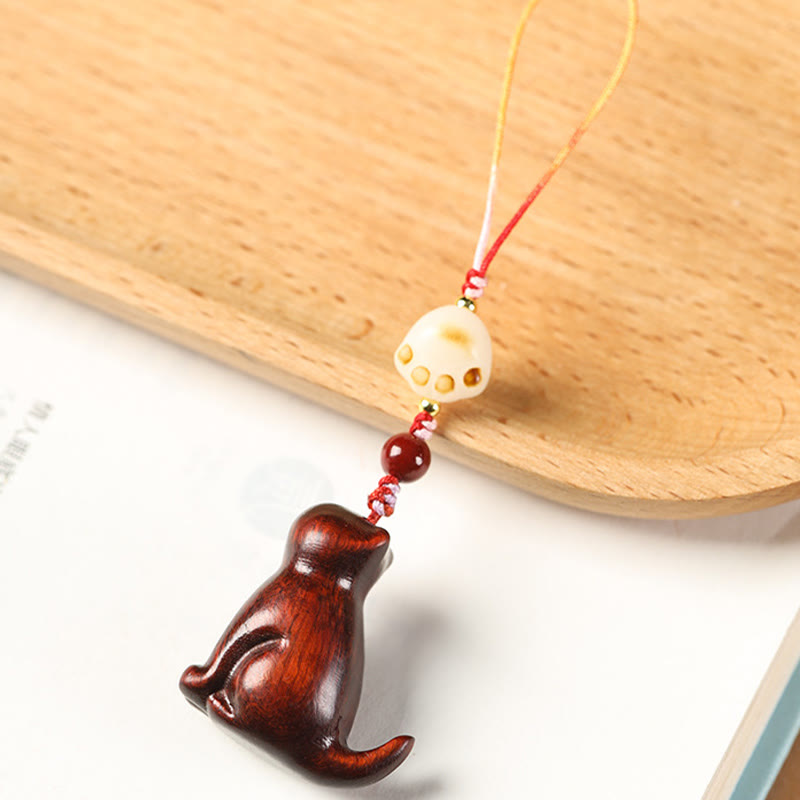 Nimara Ritual Small Leaf Red Sandalwood Green Sandalwood Sandalwood Sitting Cat Sooth Phone Hanging Decoration