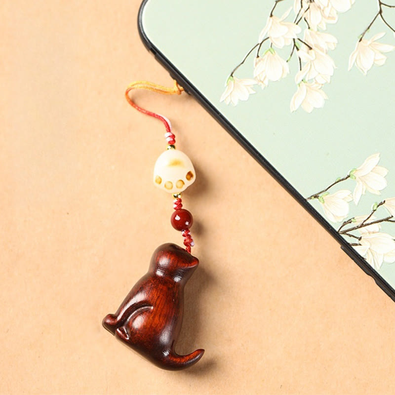 Nimara Ritual Small Leaf Red Sandalwood Green Sandalwood Sandalwood Sitting Cat Sooth Phone Hanging Decoration