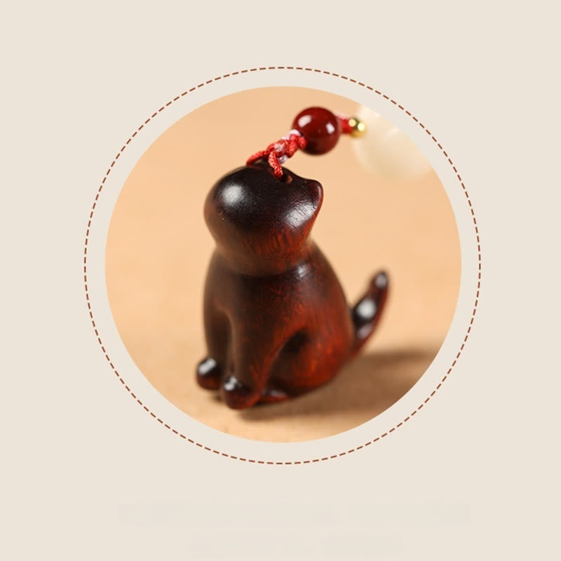 Nimara Ritual Small Leaf Red Sandalwood Green Sandalwood Sandalwood Sitting Cat Sooth Phone Hanging Decoration