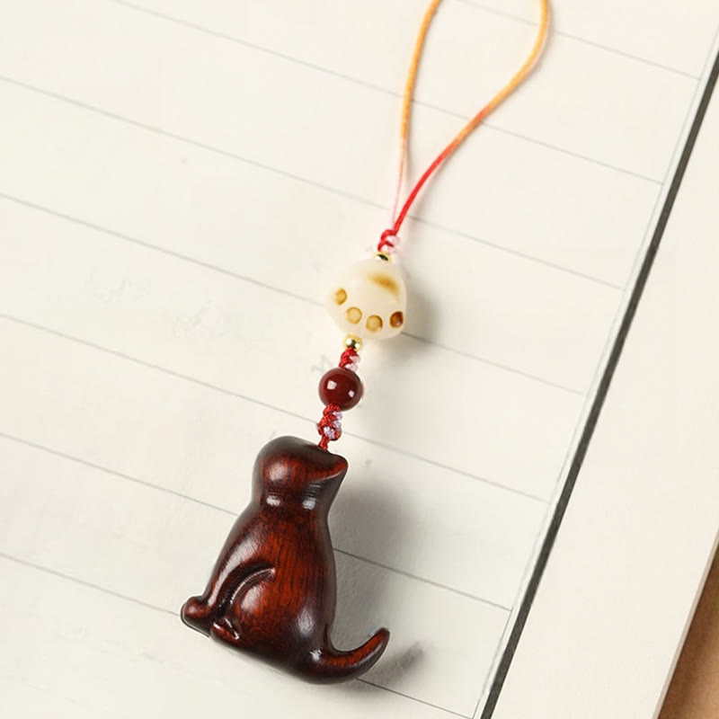 Nimara Ritual Small Leaf Red Sandalwood Green Sandalwood Sandalwood Sitting Cat Sooth Phone Hanging Decoration