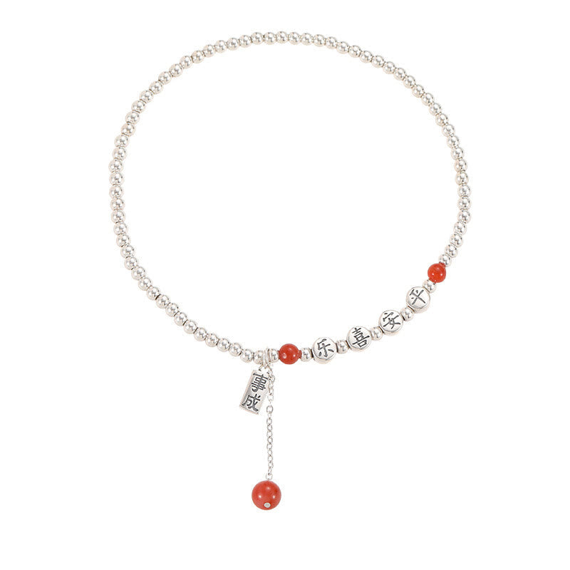 Nimara Ritual 925 Sterling Silver Small Beads Red Agate Peace And Joy Blessing Anklet