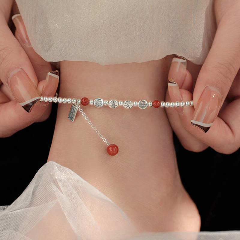 Nimara Ritual 925 Sterling Silver Small Beads Red Agate Peace And Joy Blessing Anklet
