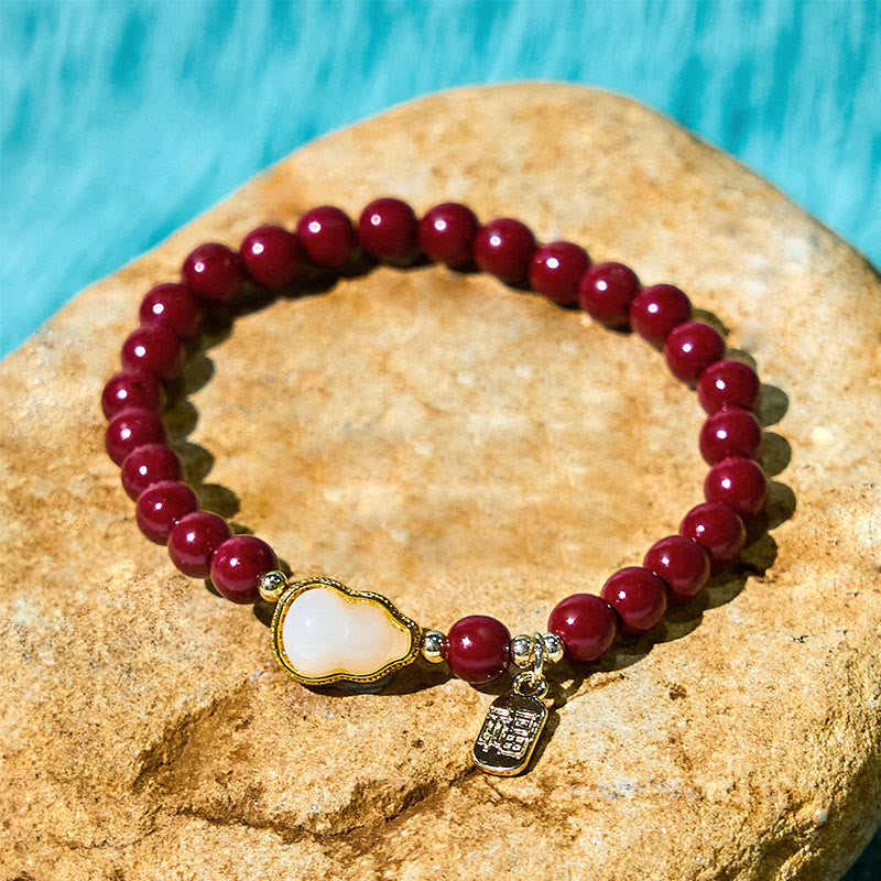 Nimara Ritual Cinnabar Gourd Fu Character Charm Blessing Bracelet