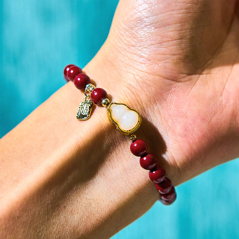 Nimara Ritual Cinnabar Gourd Fu Character Charm Blessing Bracelet