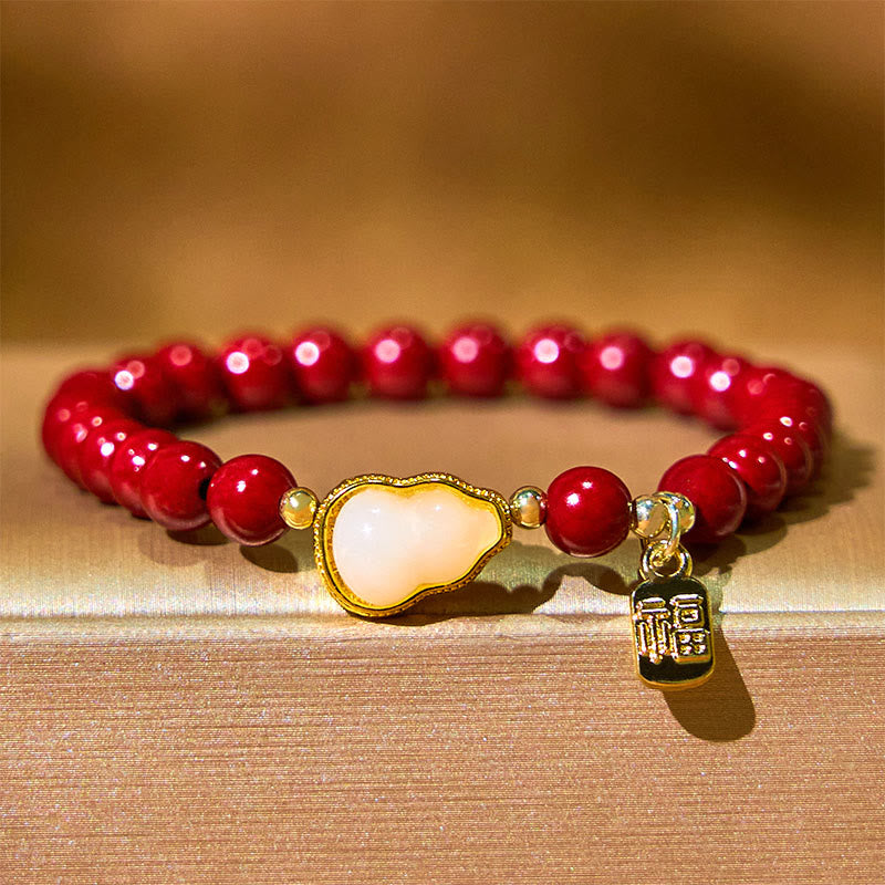 Nimara Ritual Cinnabar Gourd Fu Character Charm Blessing Bracelet