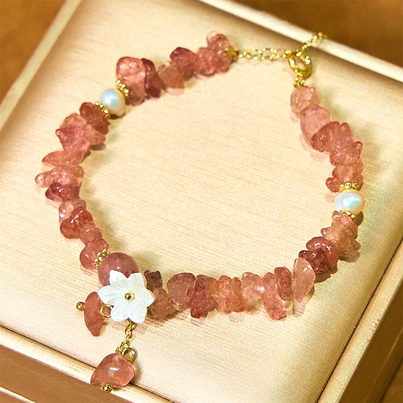 Nimara Ritual Natural Strawberry Quartz Green Strawberry Quartz Super Seven Crystal Flower Healing Bracelet